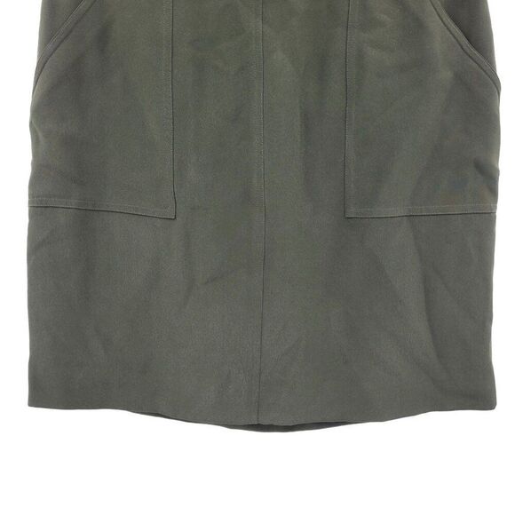 Vintage 90s Jones New York Silk Pencil Skirt 8 Army Green Mini Patch Pockets - Picture 5 of 9